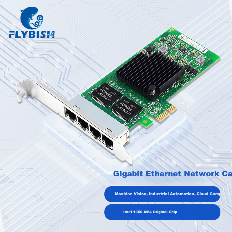 FLYBISH PCIe x1 Gigabit Quad-Port Server Network Card, Intel I350AM4 Chip, I350-T4x1 Electrical Port Wired Network Card, Supports Soft Routing/Aggregation/Industrial Camera