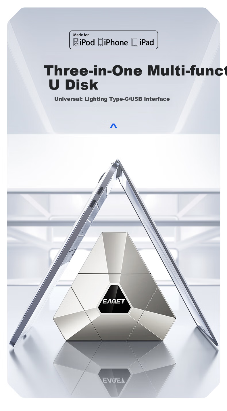 EAGET Phone Expansion USB Flash Drive, 256GB, USB3.0, I90 Silver, Compatible with Apple Phones, Type-C, Dual-Use for Phone And Computer, Backup Device 1