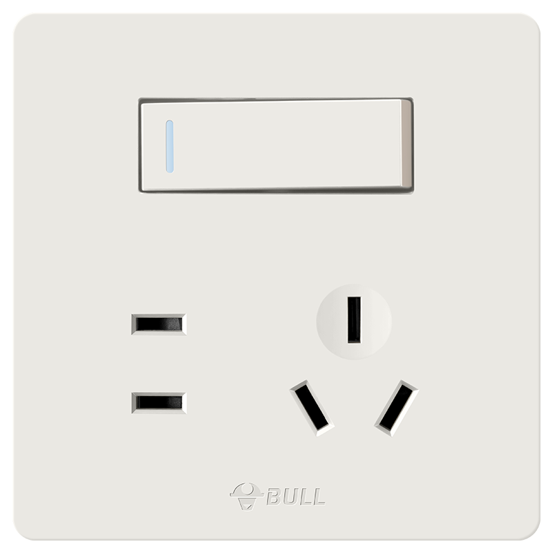 BULL Switch Socket G12 Skin-feel Matte Cream Style One-gang Two-way Five-hole with Switch G12E334S Velvet Coffee