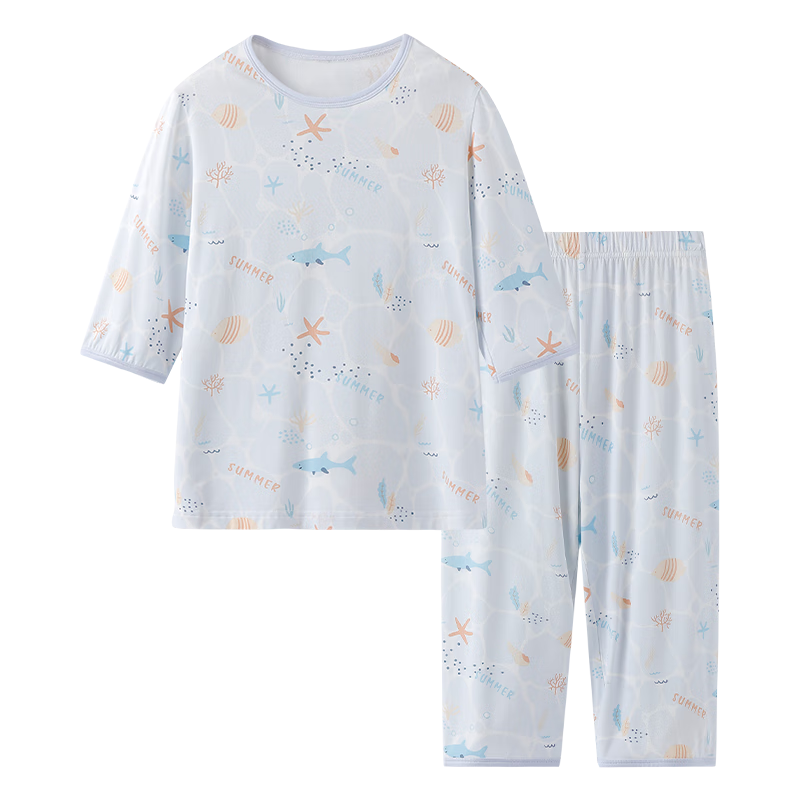 YEEHOO 7A Antibacterial Children's Pajamas, Lenzing Modal Soft Breathable Three-Quarter Sleeve Boys And Girls Home Wear Set
