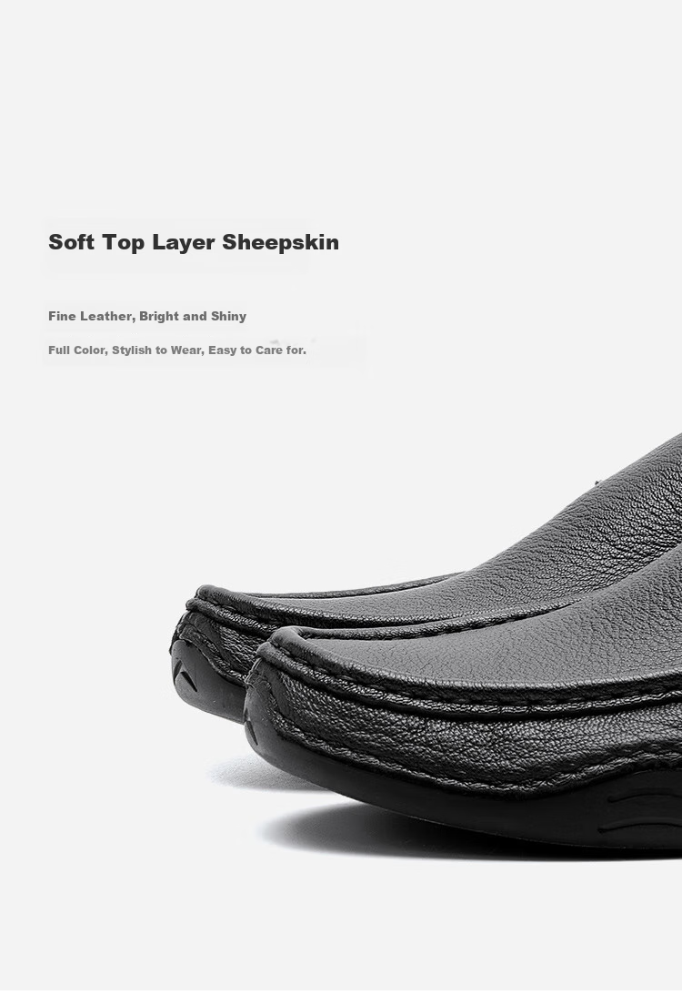 C.BANNER 2026 Men's Shoes, Top-Grain Leather, Business Casual Leather Shoes, Comfortable Slip-On Loafers, Black, Size 44 6