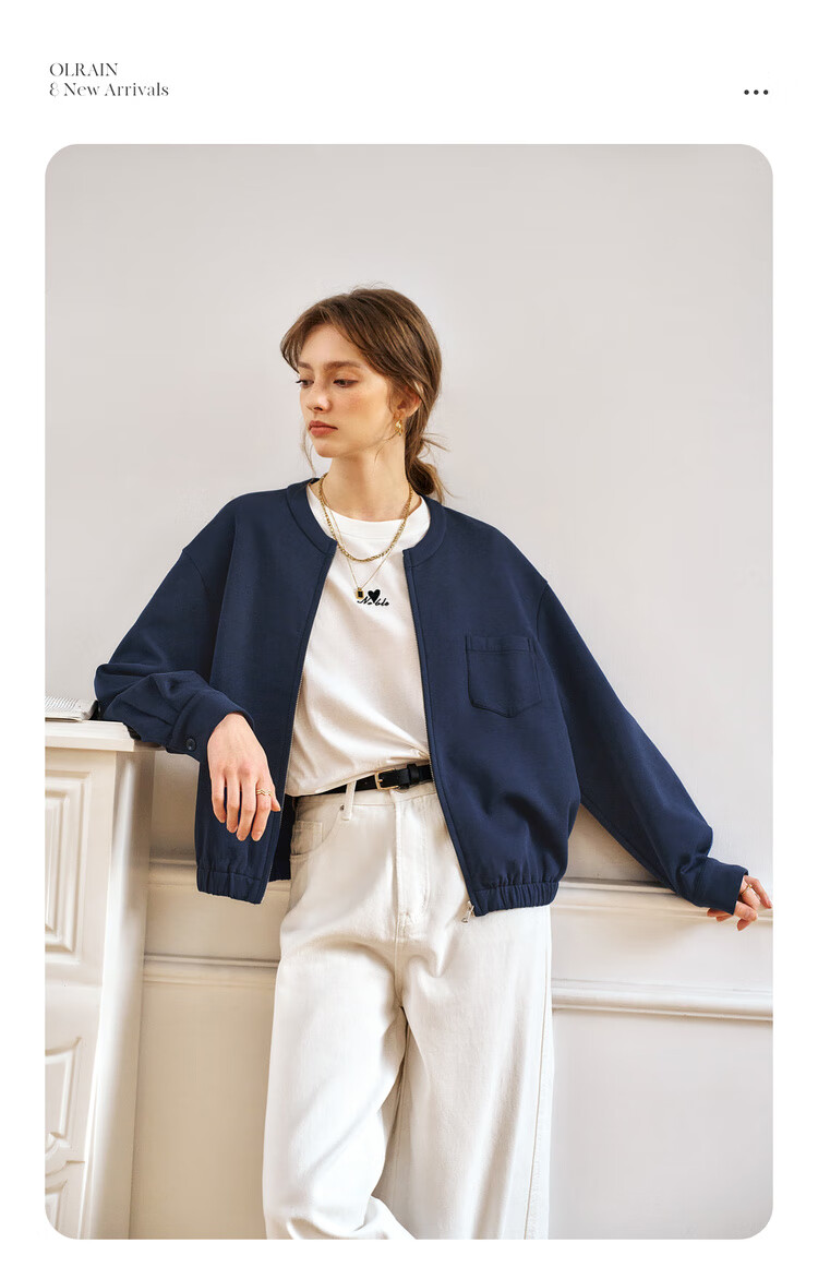 Olrain American-Style Short Jacket for Women, Spring And Autumn Casual Cardigan Top, Navy Blue (Second Batch), Size S 1