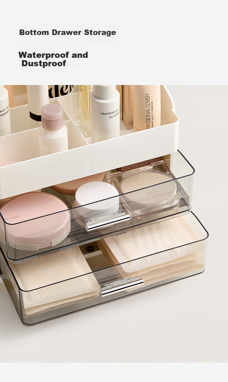 EACHY Cosmetic Storage Box, Large Capacity, Desktop High-End Feel, Multi-Functional Drawer-Style Lipstick Case for Skincare Products - Elegant White 7