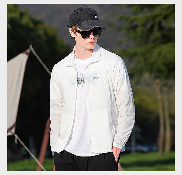 JEEP [Lightweight Sun Protection] Summer Breathable Skin Coat Outdoor Casual Stand-Collar Sports Jacket for Men, Navy Blue, M 8