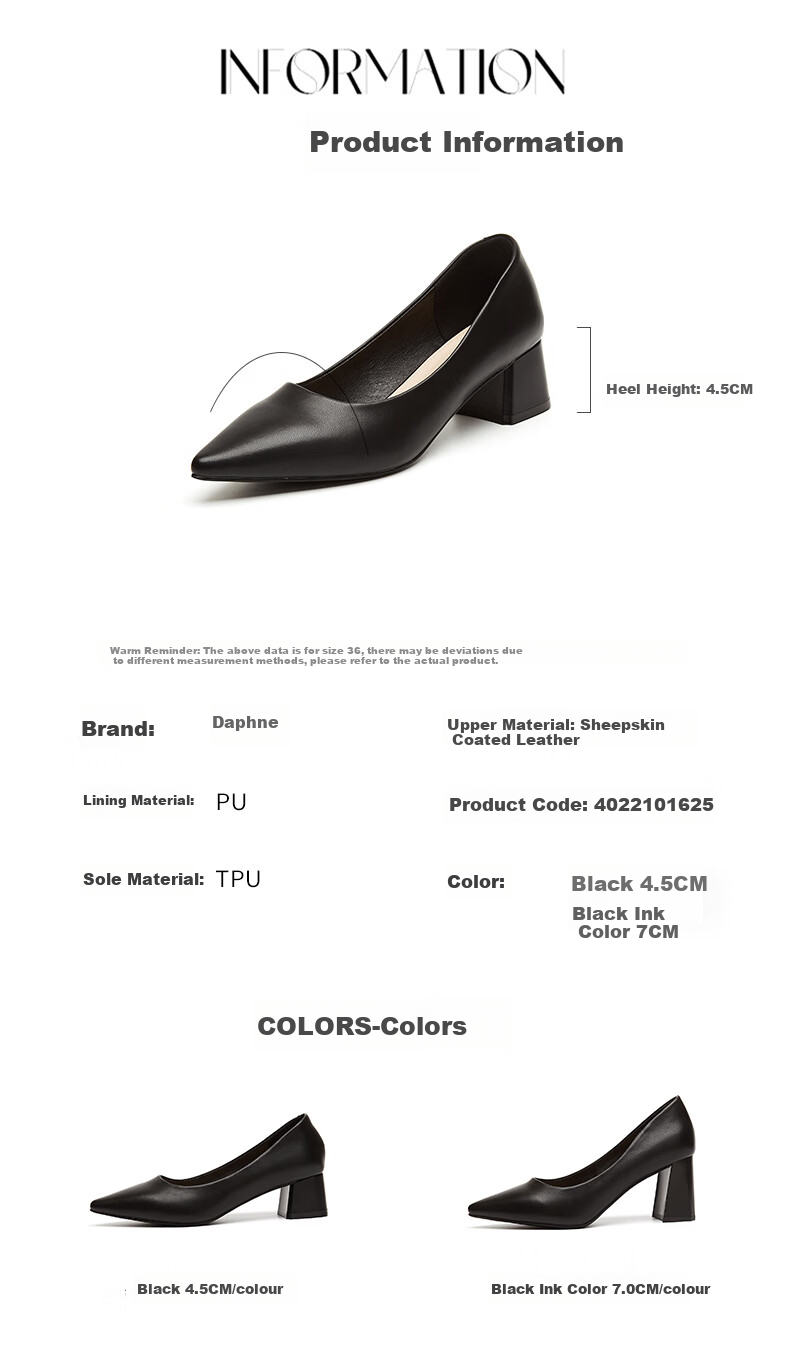 DAPHNE Women's Single Shoes, Genuine Leather, Chunky High Heels, Professional Formal Shoes, Women's Leather Shoes (Heel Height 4.5CM), Size 38 3