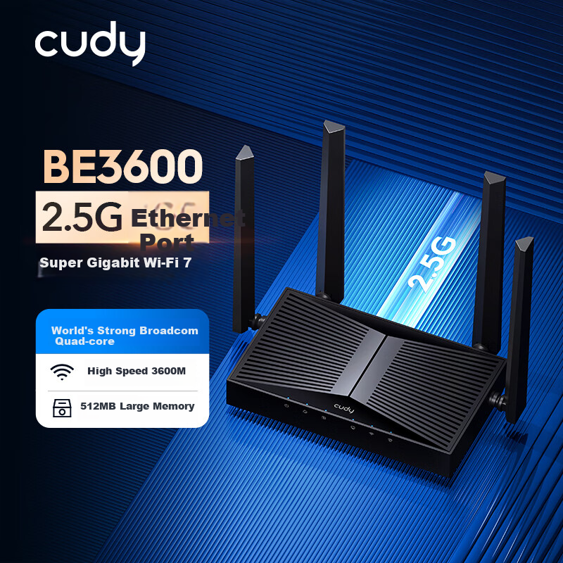 CUDY BE3600 WiFi 7 Router 2.5G Ethernet Port Broadcom Quad-Core Processor Wireless Signal Wall Penetrator Child Internet Control Whole House Coverage