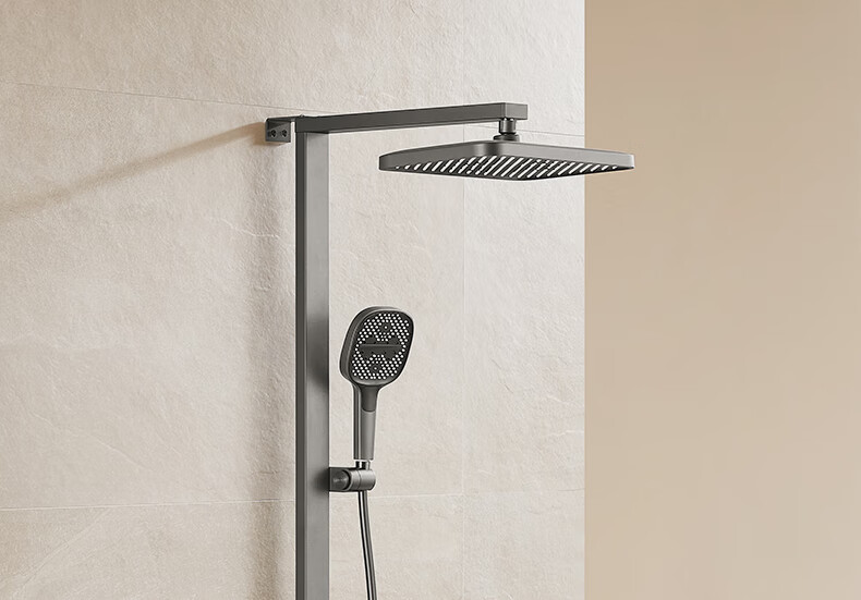 Anhua Bathroom Shower Set, Complete Integrated Brass Pressure-Increasing Square Tube, with Digital Display, Gunmetal Gray, N4G9041GGW 6