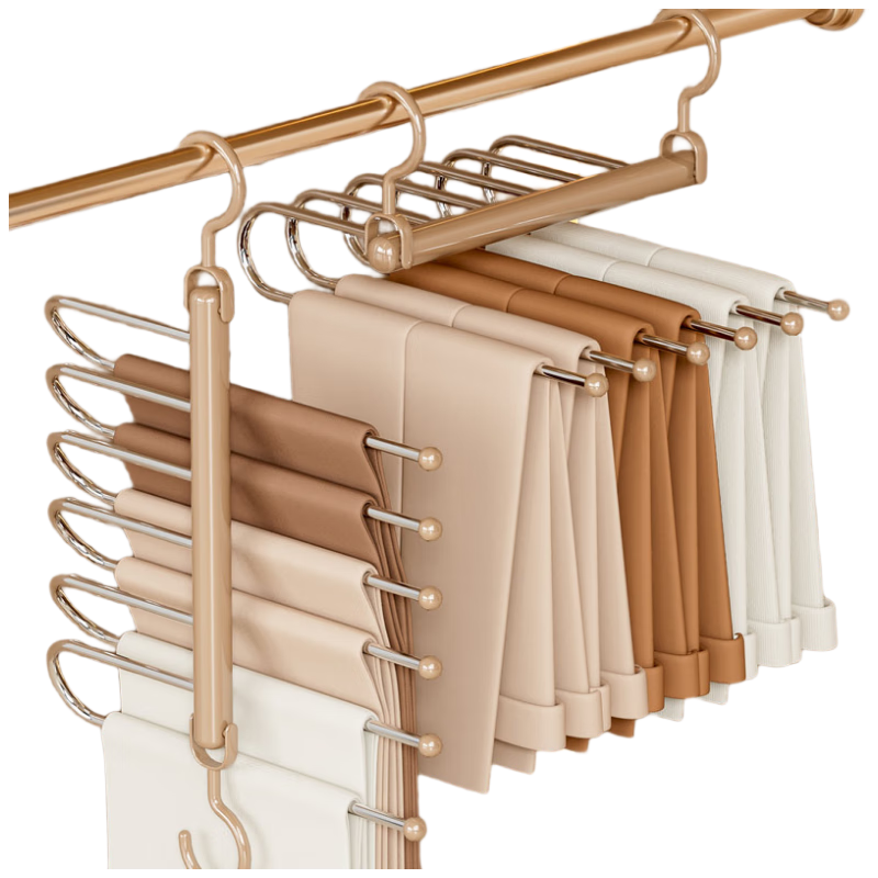 Baicaoyuan Foldable Multi-Layer Pants Hanger 6-Rod Home Non-Marking Trousers Rack Coffee Color
