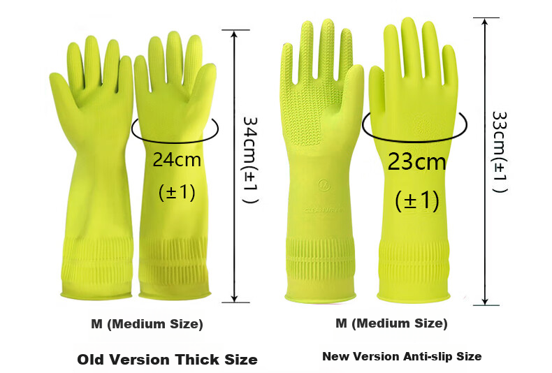 Kelinlai Natural Rubber Gloves, Medium Size M, Green Long Style, Imported from Vietnam, Non-Slip, for Cleaning, Household Chores, Kitchen And Food Use 3