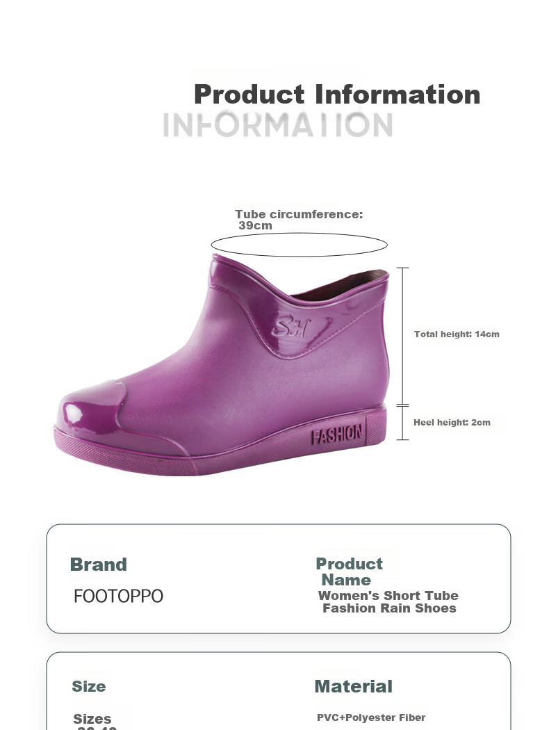FOOTOPPO Women's Short Rain Boots, Water Shoes, Waterproof Rubber Shoes, Non-Slip Overshoes for Women, Adult Rain Boots 13
