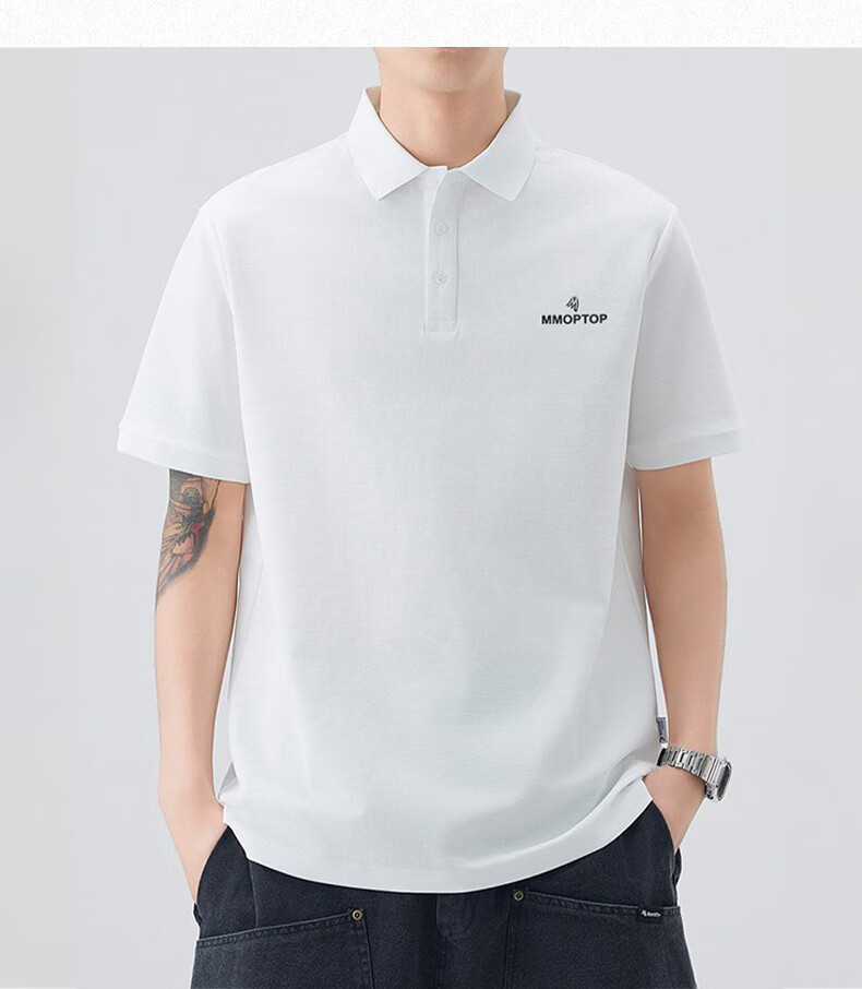 MMOPTOP Father's Day Suoluna Antibacterial Ice Silk Polo Shirt, Summer Men's Business Xinjiang Cotton Short Sleeve MP10 White M 11
