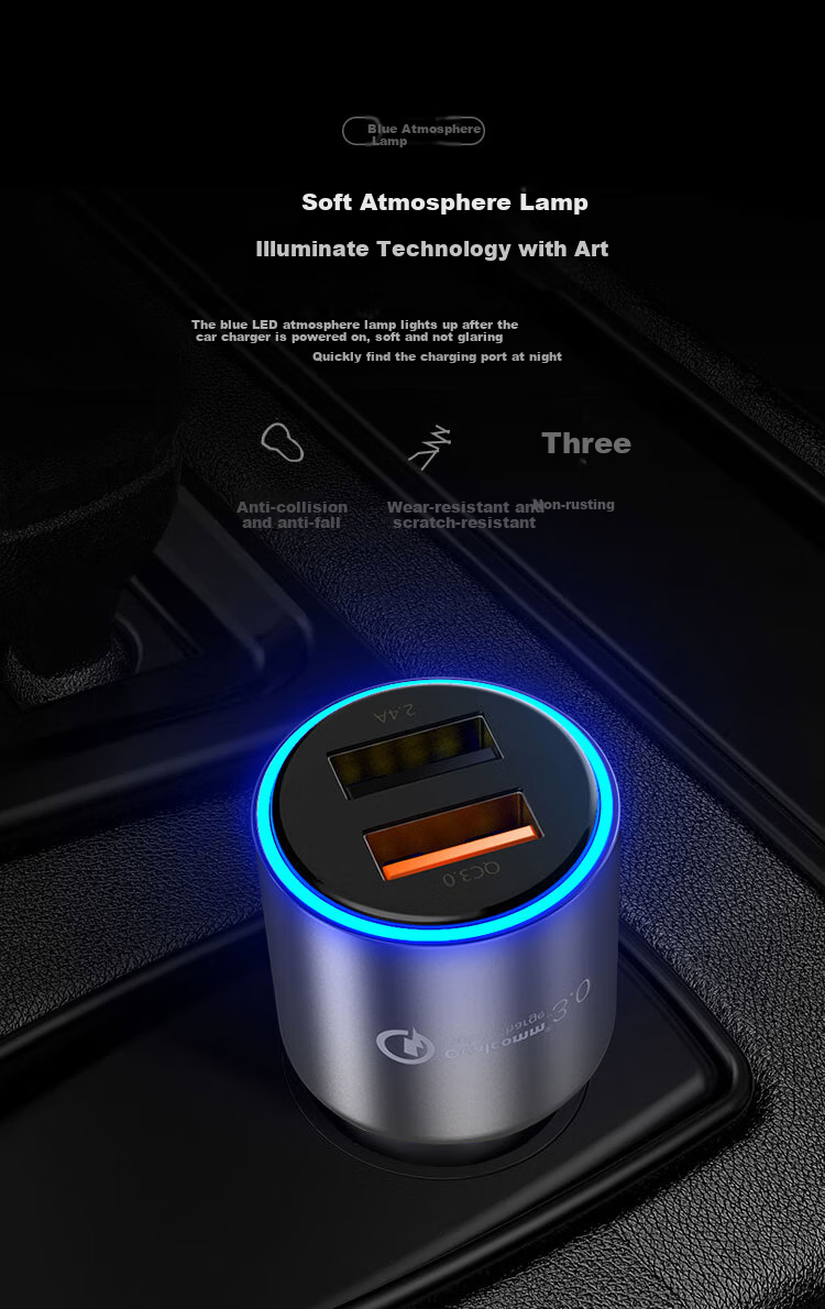 BIAZE Car Charger And Cigarette Lighter, Super Fast Charging Converter with Dual Ports Suitable for IPhone 15/16, Huawei, Xiaomi 3