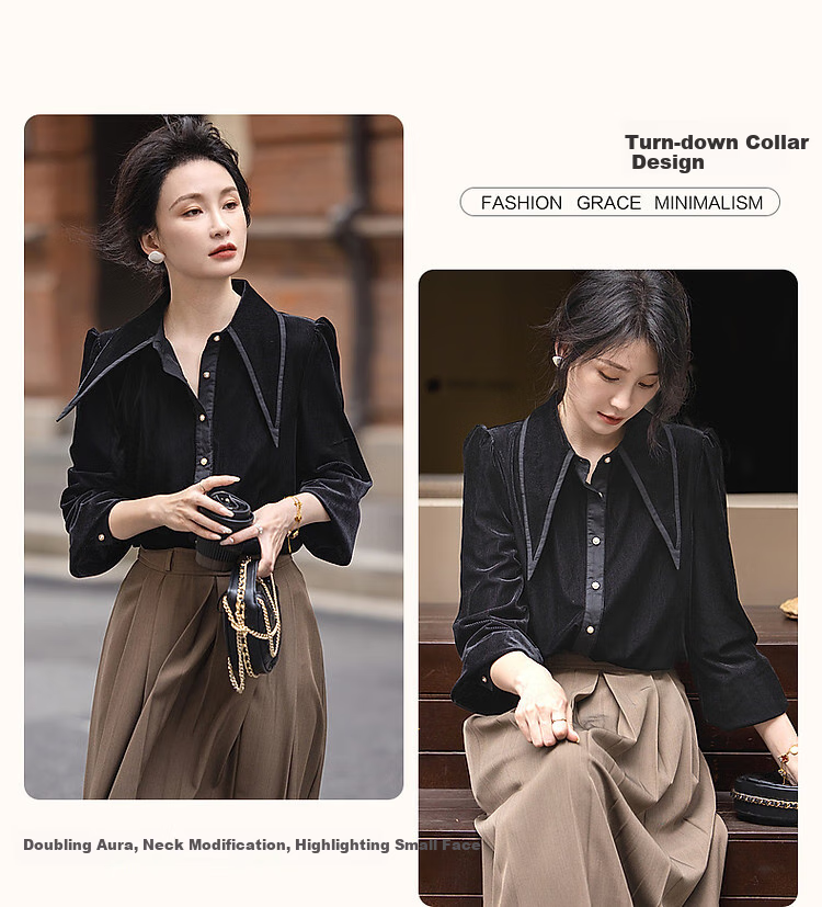 Dme [Japanese-Style Fragrance] Spring And Autumn Elegant High-Quality Lapel Shirt, Single-Breasted Long-Sleeve Lady's Blouse, Women's Top 4