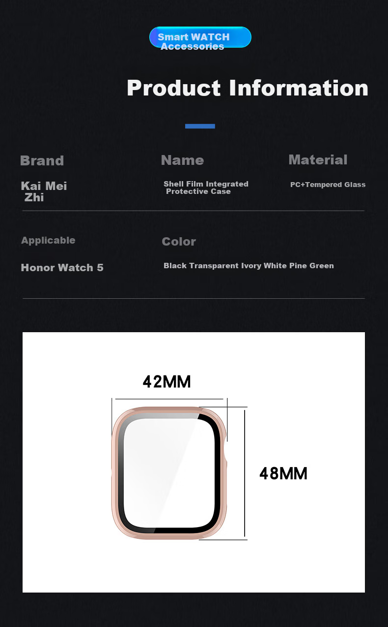 KMaxAI Compatible with Honor Watch 5 Protective Case + Screen Protector, All-In Watch5 Dial Protective Cover & Screen Tempered Glass Film, Anti-Scratch Hard Shell, Anti-Fingerprint Bracelet Case, Transparent 2