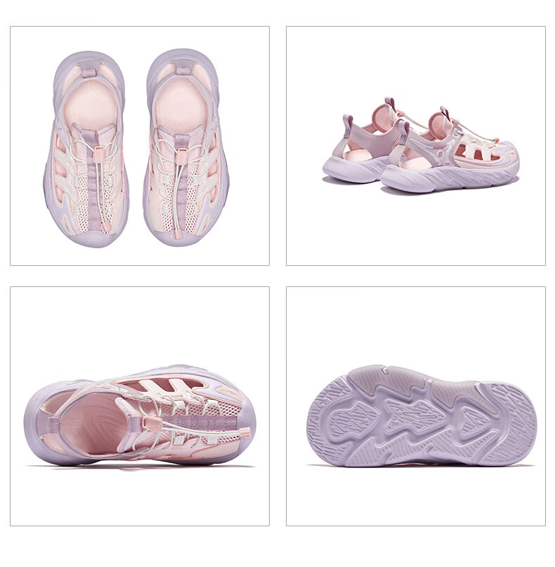 ERKE Kids Drawstring Sandals Boys and Girls Breathable Summer Beach Shoes Pure Pink/Lotus Color Size 34 36