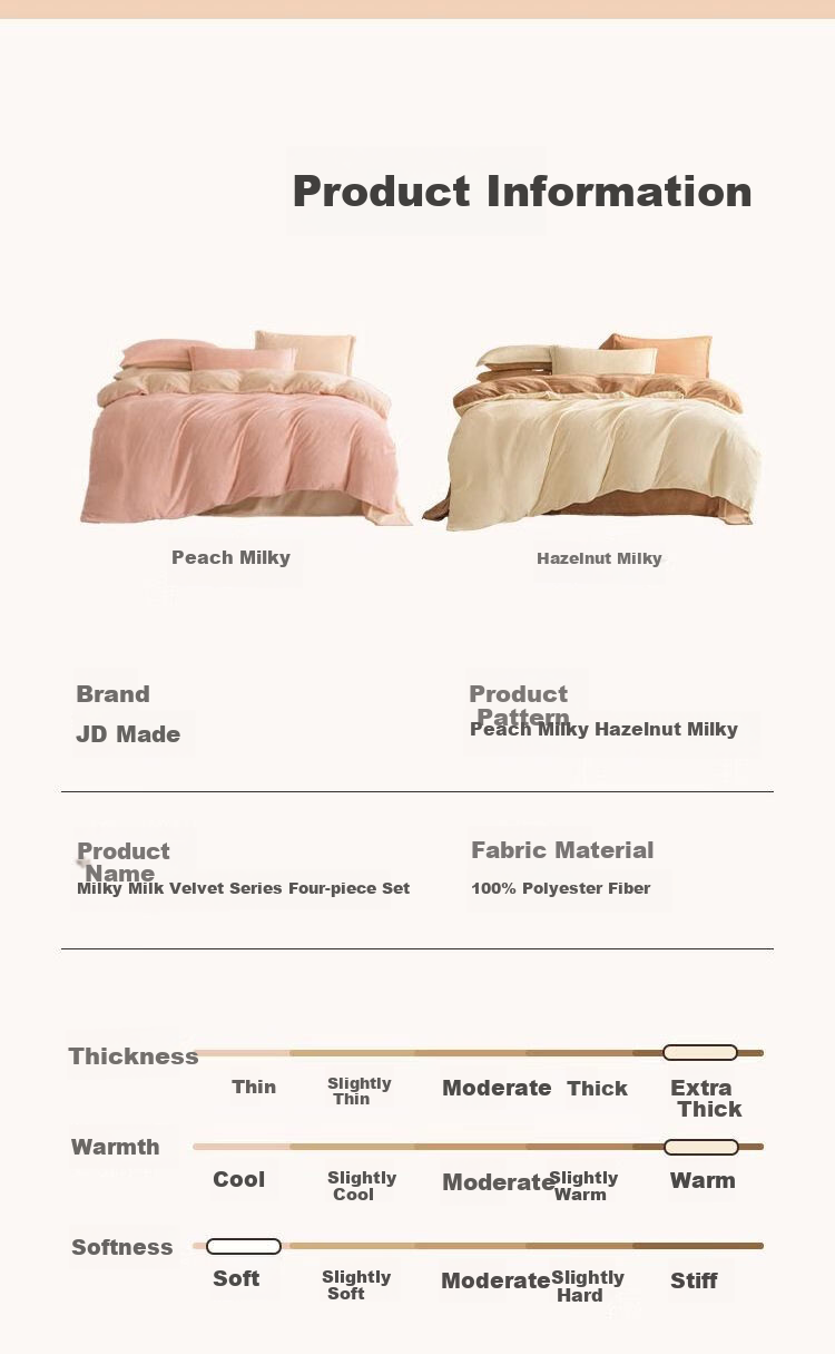 JD Original 220g Milk Velvet Four-Piece Set, Class A Autumn And Winter Thickened High-Weight Flannel Warm Double Bed Sheet Pillowcase Duvet Cover, 1.5-Meter Bed, Peach Milky 6