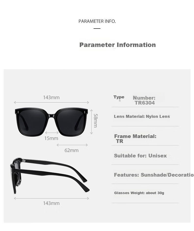 Angelamiao Sunglasses for Men And Women, Fashionable Large Frame Sun Protection UV-Resistant Glasses with Nylon Polarized Lenses, Square Frame 12