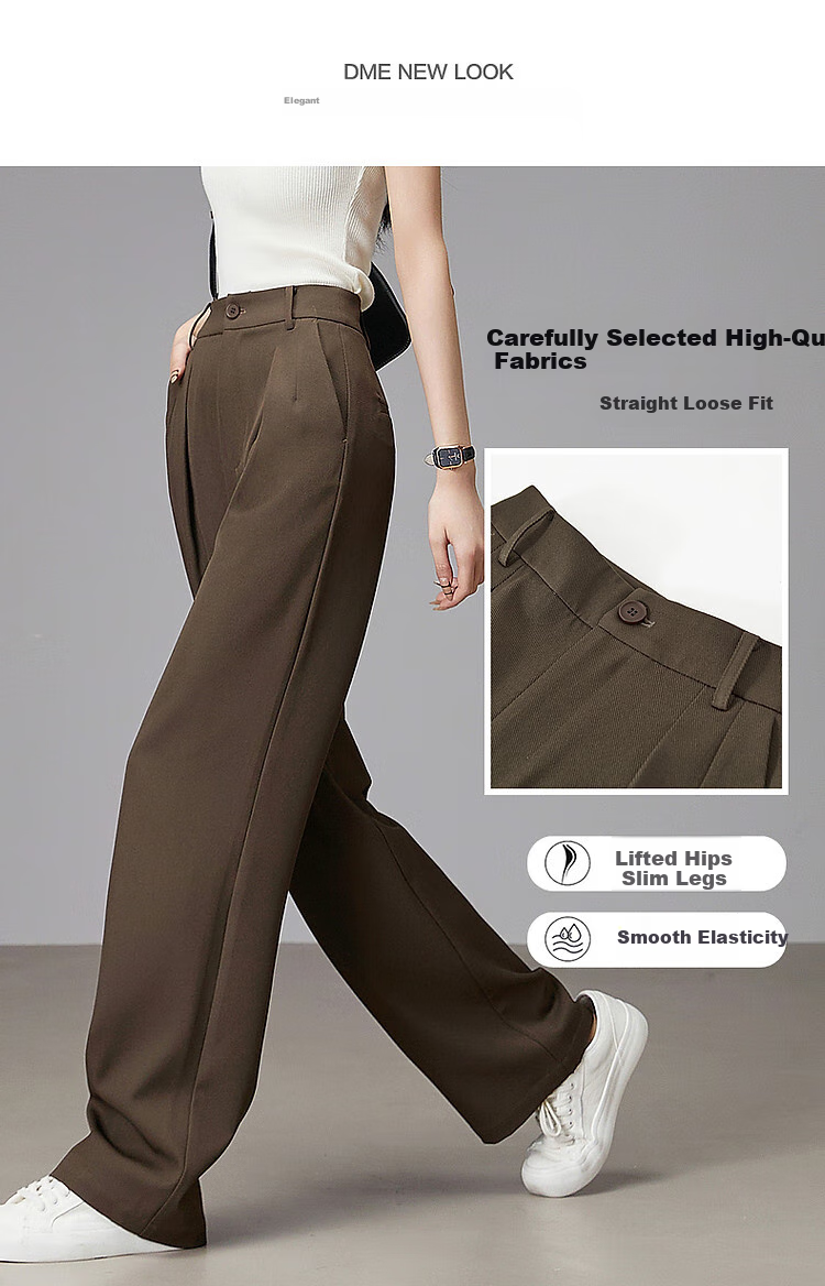 Dme [Casual Ceiling] Spring And Autumn Simple Mid-Rise Women's Pants, Straight-Leg Casual Trousers, Olive Green, S 3