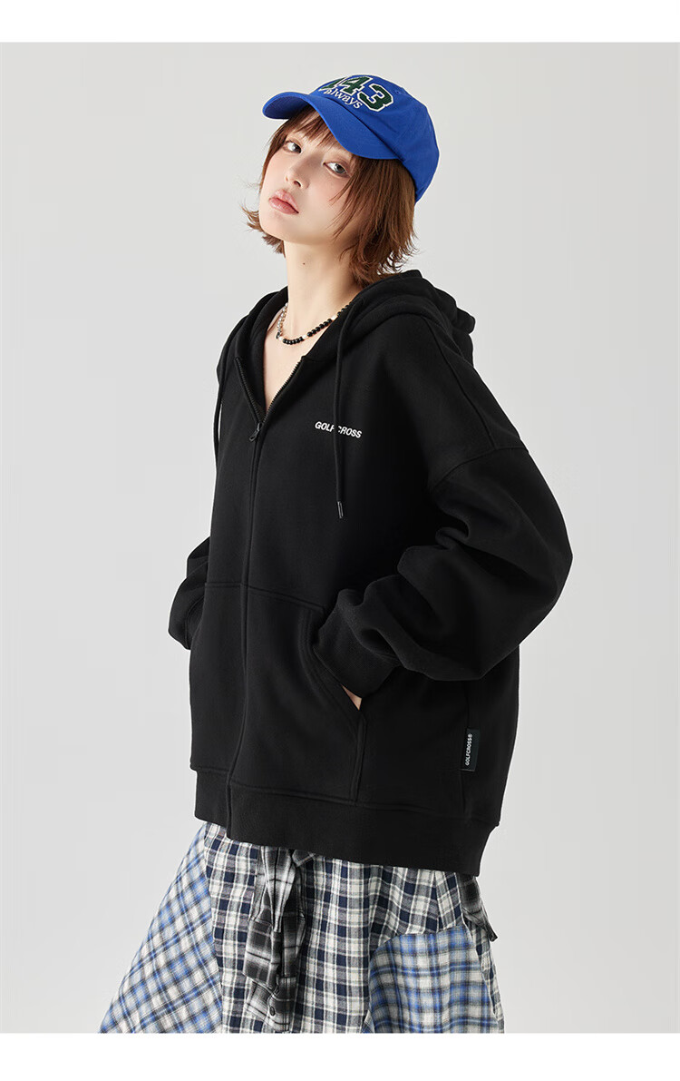 GOLFCROSS Couple's Style, 2025 Spring New Arrival, Letter Embroidery Hooded Drawstring Cardigan Sweatshirt, Floral Gray, M 7