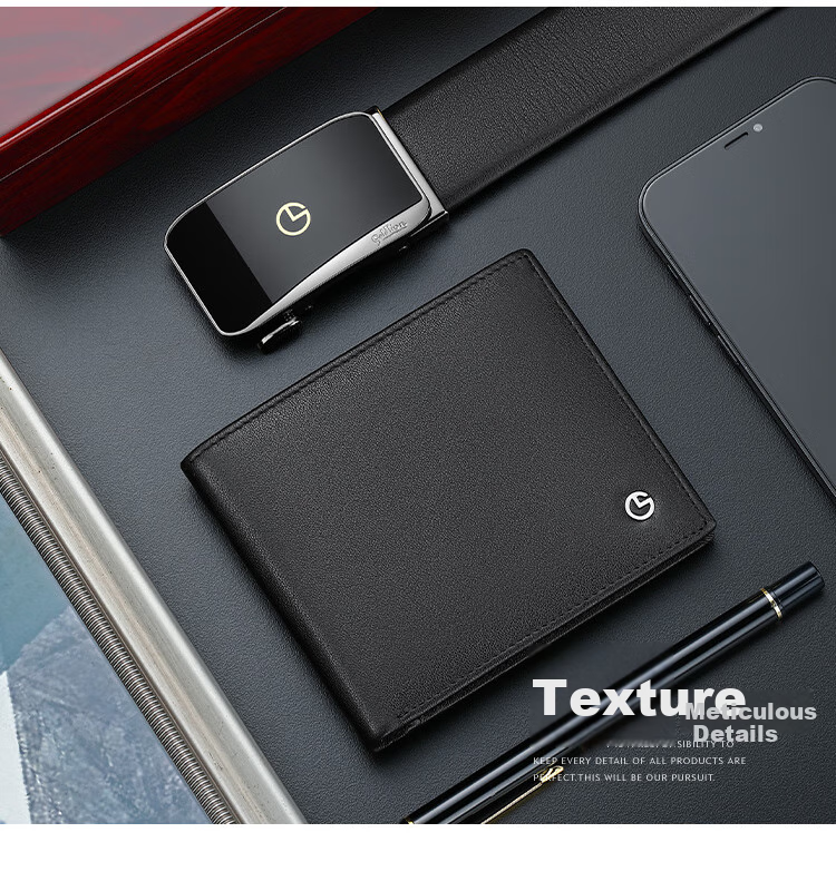 Goldlion Leather Belt Wallet, Exquisite Wooden Gift Box, Automatic Buckle Waistband, Fashionable Wallet, Birthday Gift for Gifting 5