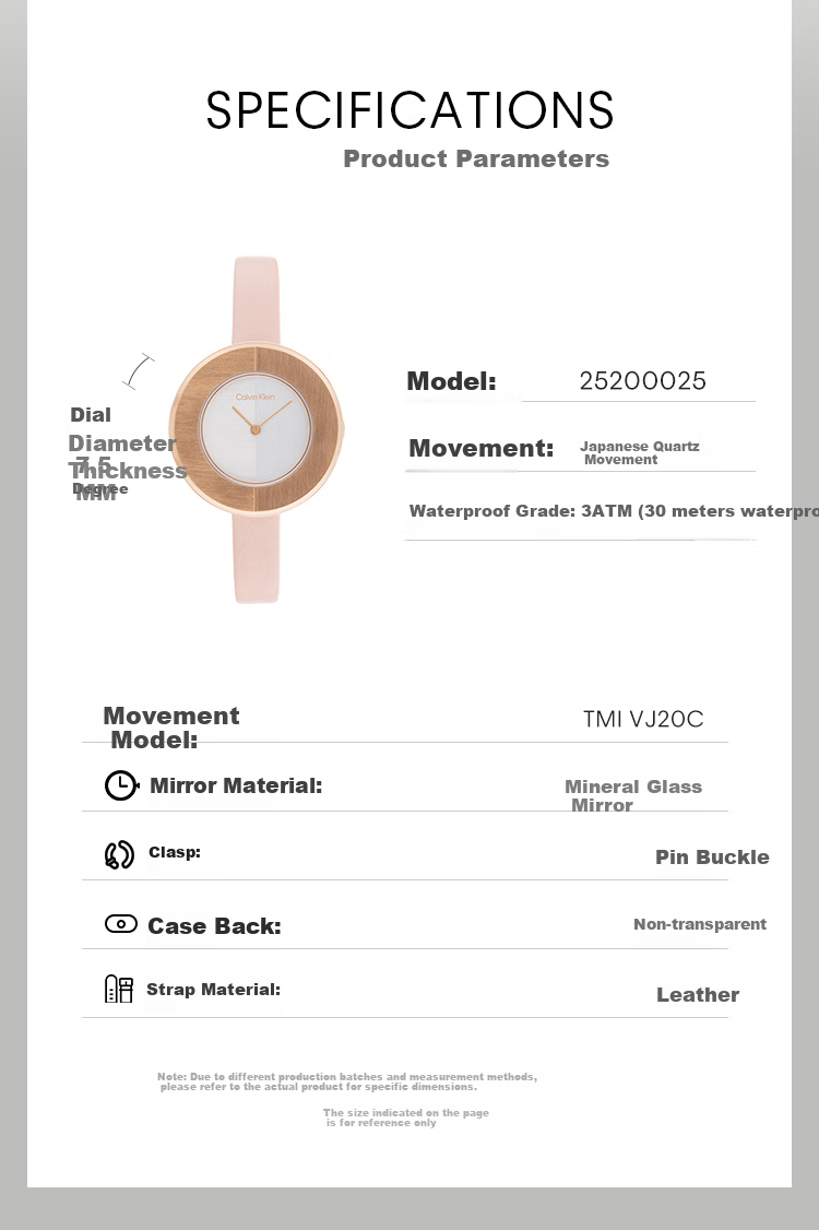 Calvin Klein CK Small Round Dial Leather Strap Watch, Fashionable Quartz Women's Watch, Goddess Day New Year Gift 25200025 2