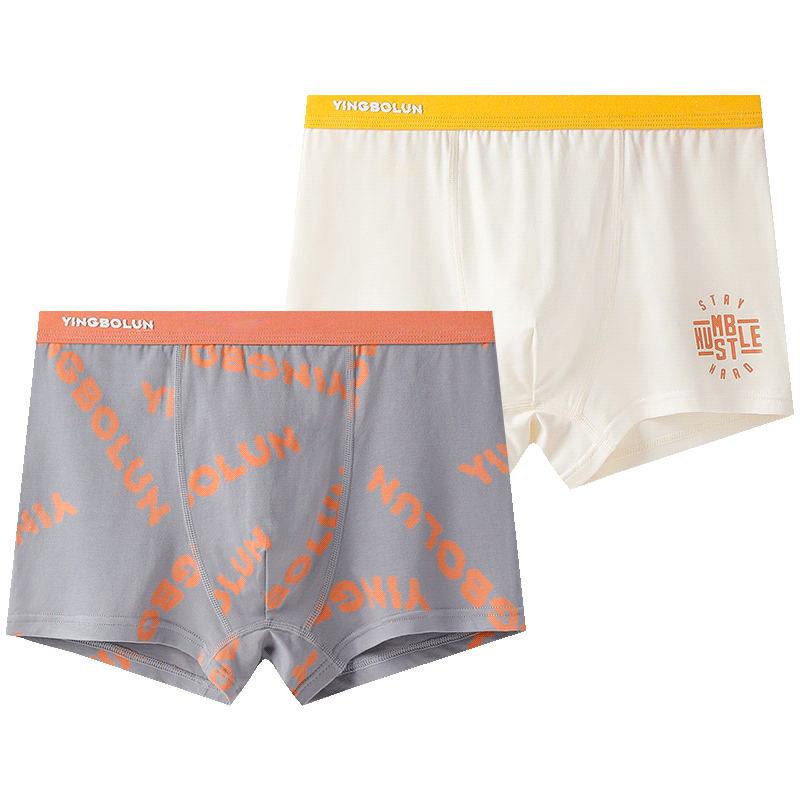 Yingbolun Boys' Modal Boxer Briefs, Kids' Underwear, Large Size, Model 10397, Blue Gray + Light Green, 2 Pieces, Size 180