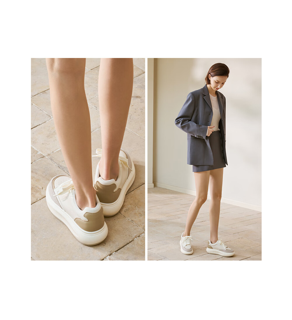 73Hours Zhao Liying Same Style Women's Shoes, Bear Plush Toy, 2025 Autumn New Style, Flat Color-Block Lace-Up Round Toe Casual Shoes 7