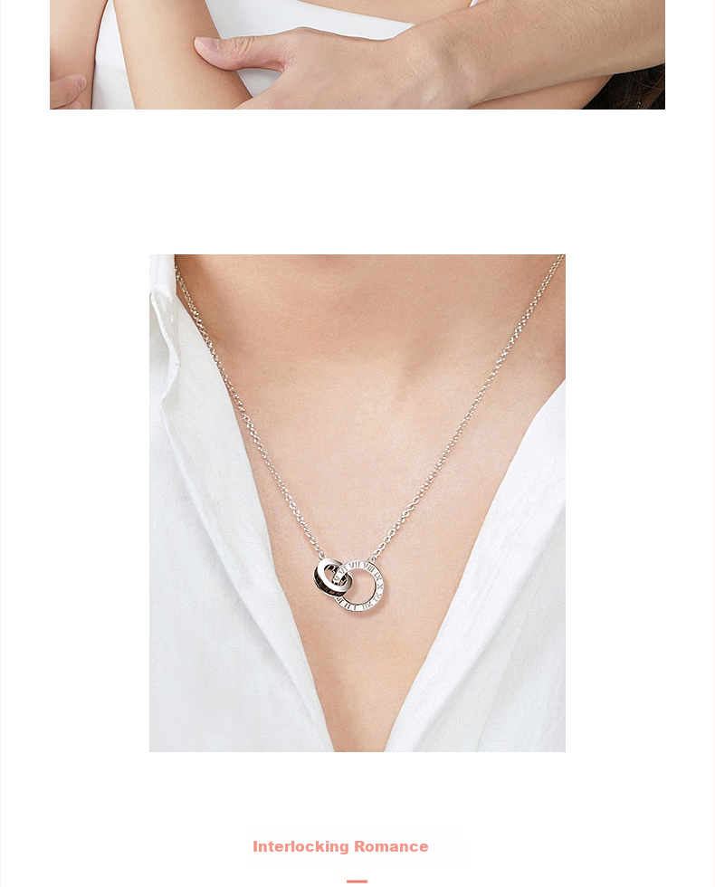 FanciFanci Time Lover Silver Necklace for Women Double Ring Pendant Clavicle Chain Luxury Birthday Gift for Girls 7