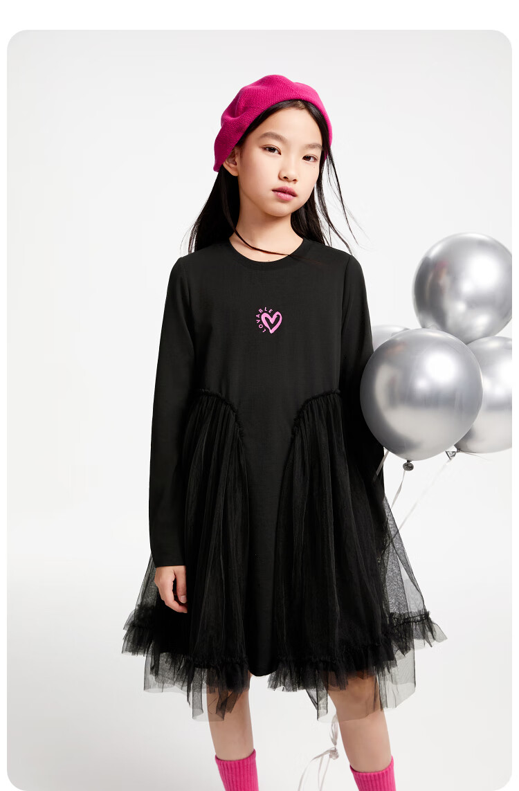 Annil Girls' Long-Sleeve Dress, Spring 2025 New Style, Black, Size 150 5