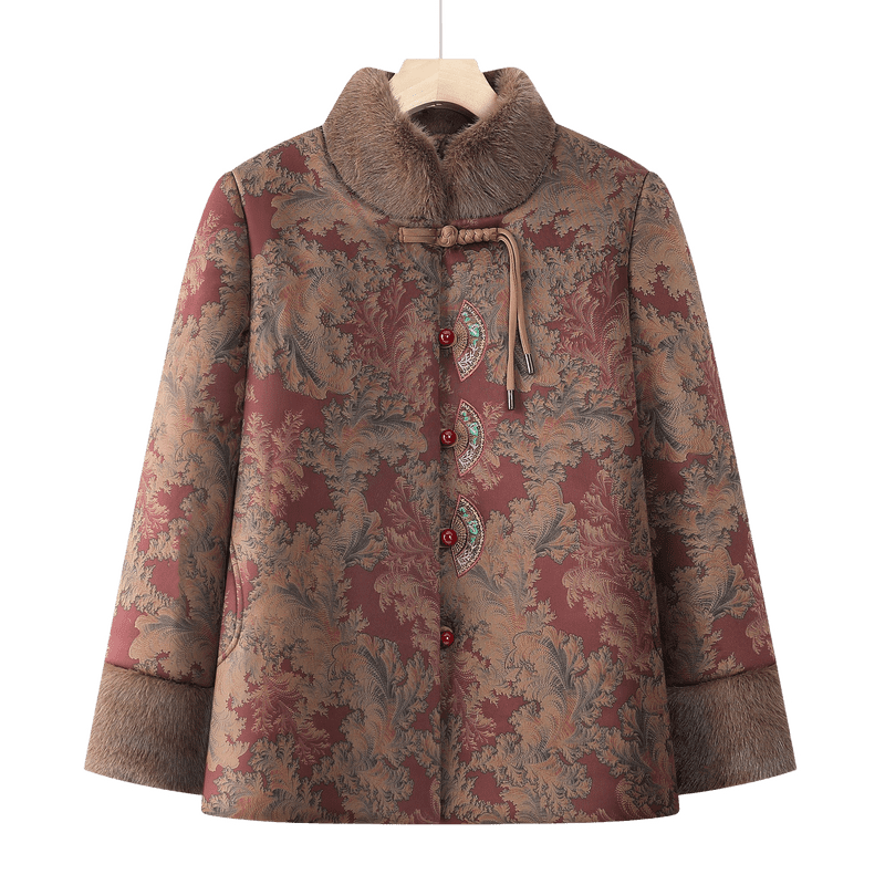 Fengxiao Mama Winter Coat Elderly Cotton-padded Jacket for Women 70-80 Years Old Mid-Aged and Senior Autumn Winter Thickened Fleece Lined Stylish Clothing