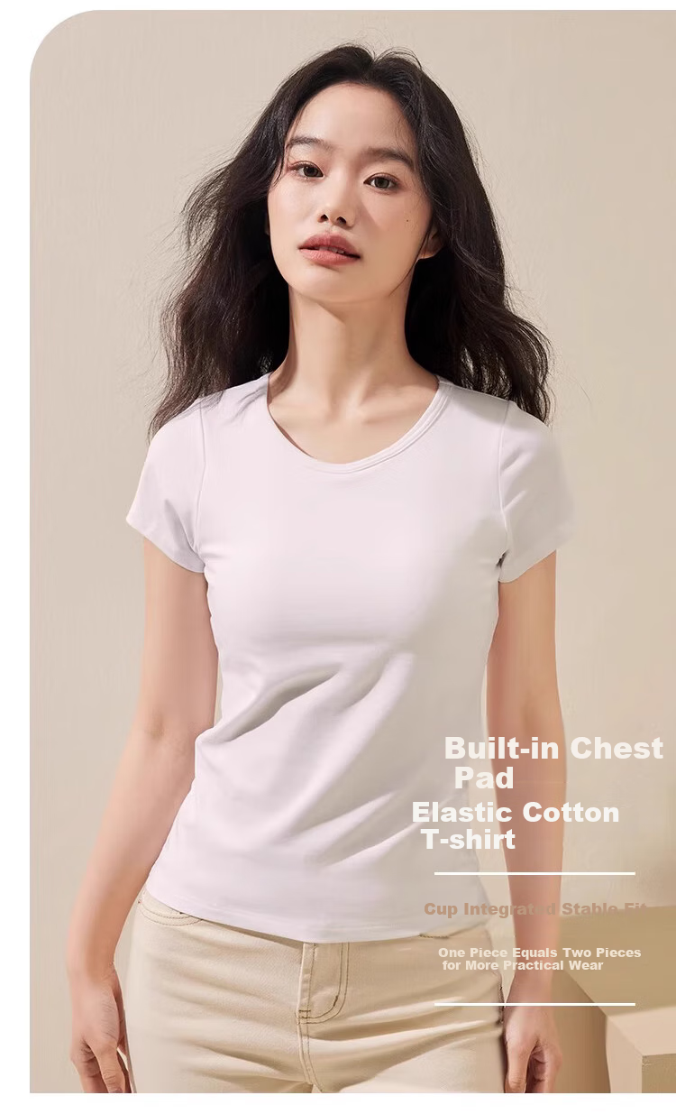 LangSha Women's T-Shirt, Spring And Summer Thin Style, Slimming Round Neck, Solid Color Cotton Base Layer, Versatile Breathable Women's Casual Short Sleeve 1