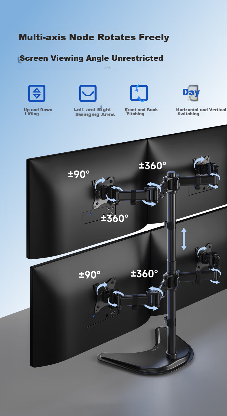 Brateck Beihu Four-Screen Monitor Stand, Mechanical Arm One-To Computer Stand for Multi-Screen Extension, Desktop Placement Base, Screen Lifting Suspended Heightening Stand E270-4 6