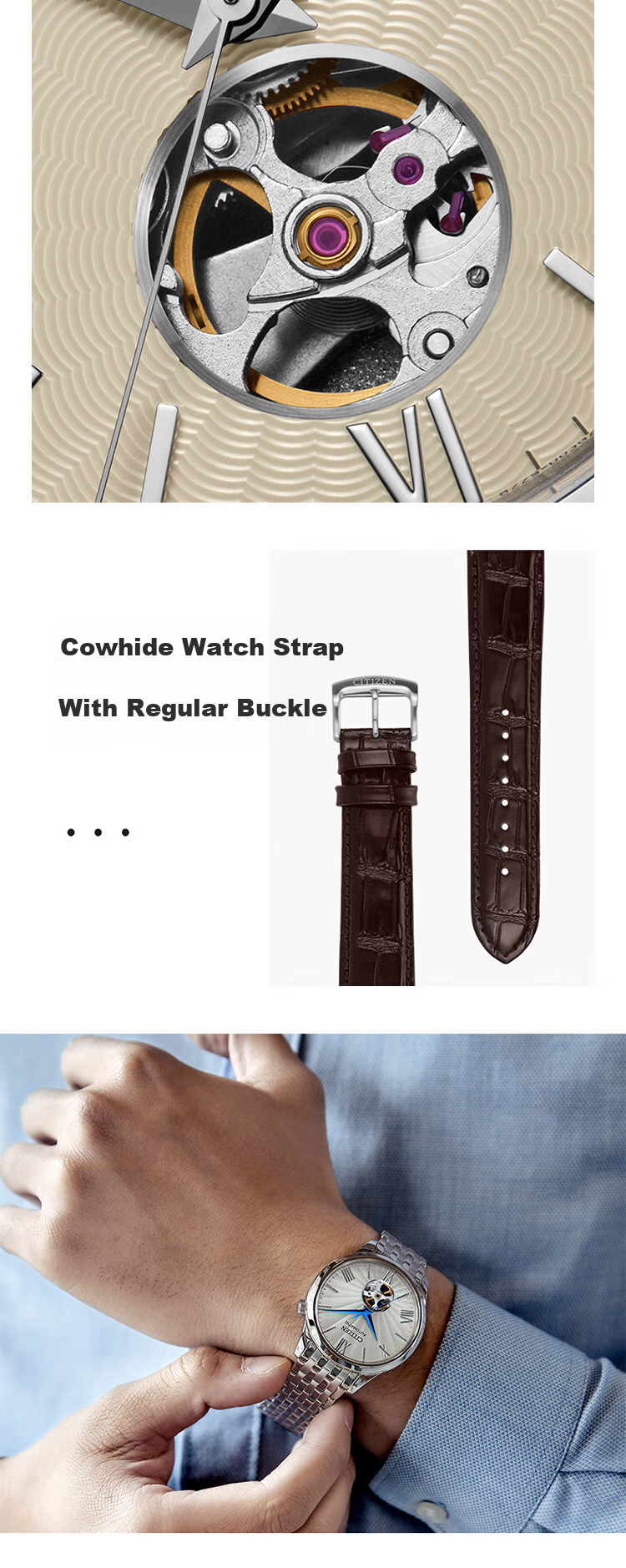CITIZEN Watch for Men, Japanese And Korean Style, Automatic Mechanical Movement, Rose Gold Steel Band, Student Gift for Boyfriend, NH9136-88A 7
