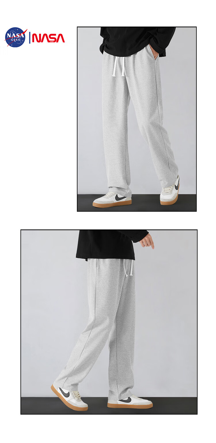 NASA GISS Casual Pants for Men, Loose Fit with Drape, Herringbone Trousers, Wide-Leg Slimming Straight Pants, Black Straight Leg, Size M 5