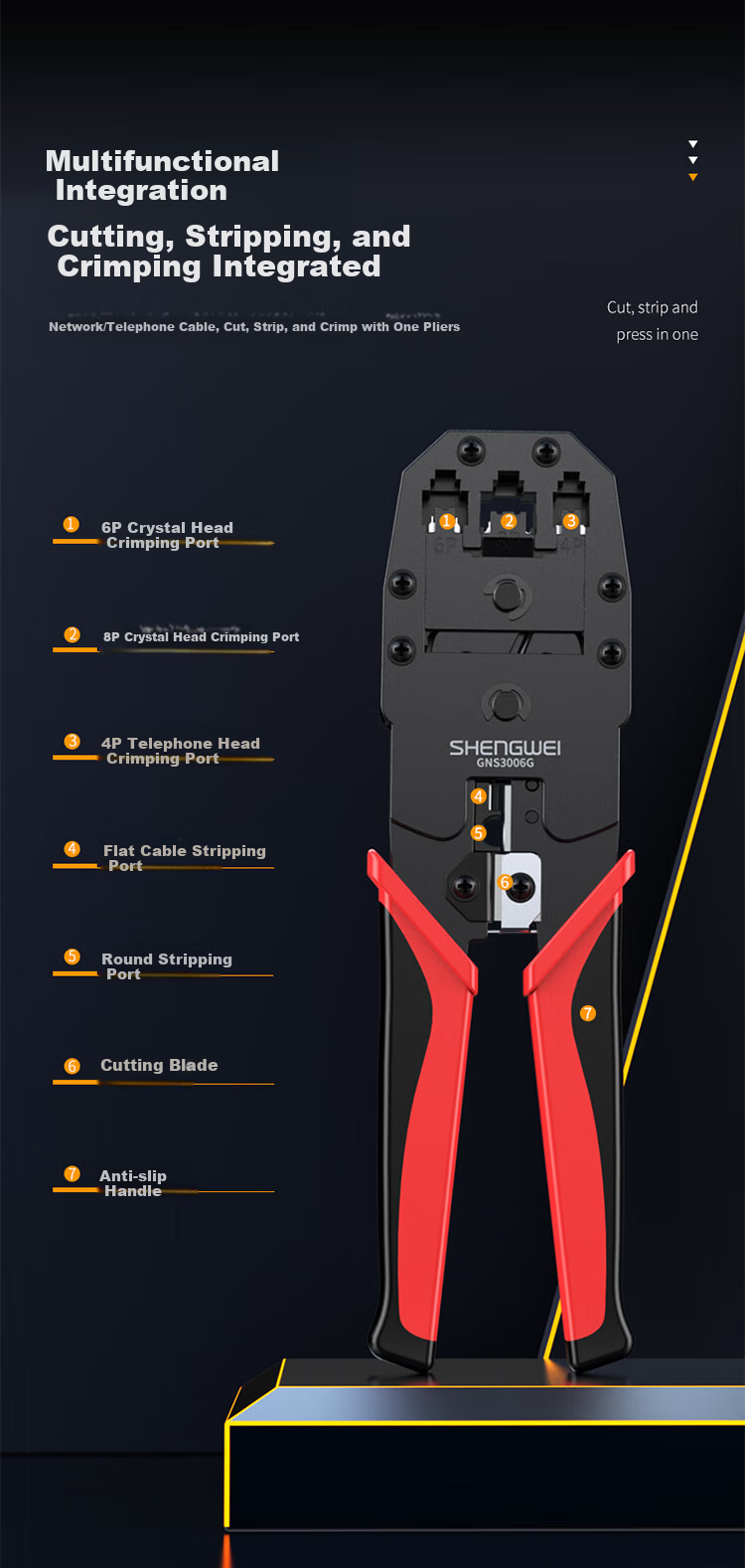 Shengwei Network Cable Crimper, Network Telephone RJ45 Crimping Tool, 6P/8P Two-In Multifunctional Labor-Saving Wire Stripper And Crimping Tool Set NS-360 4