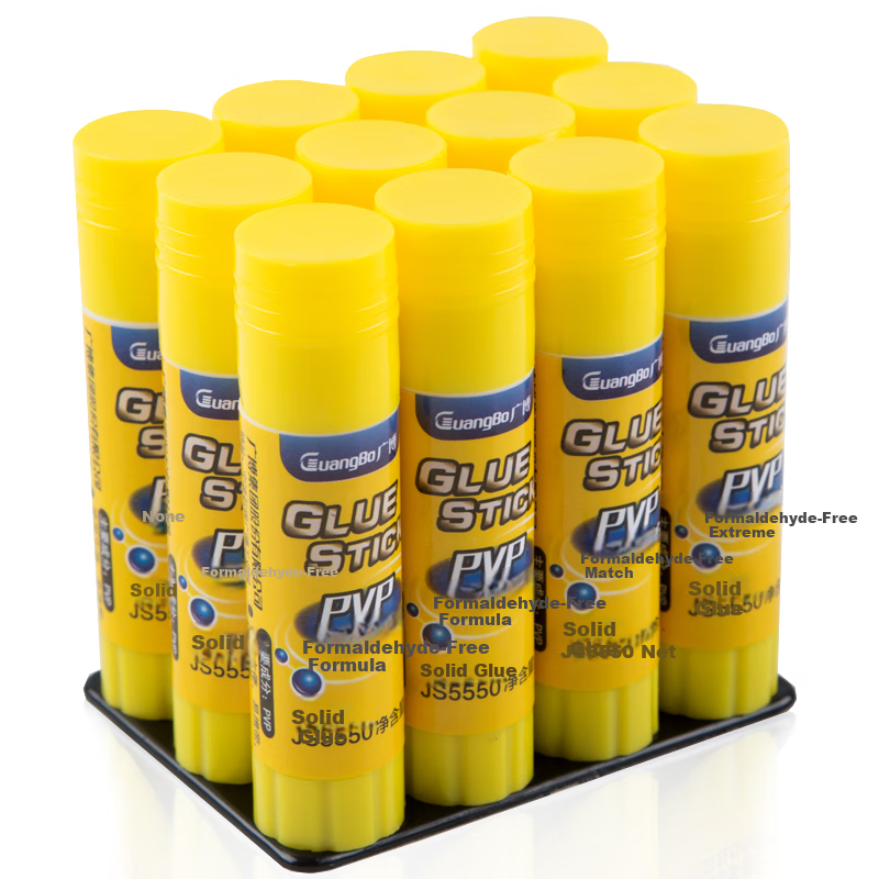 GuangBo PVP Solid Glue Stick, 9g Formaldehyde-Free Formula, Quick-Drying Durable Glue Stick, Strong Adhesive for Office Stationery, Pack of 12, JS5550