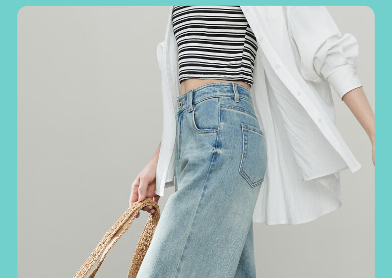 ESE-Y Straight-Leg Jeans for Women, New Spring 2025 Wide-Leg Trousers, Vintage Blue, Size 25 25
