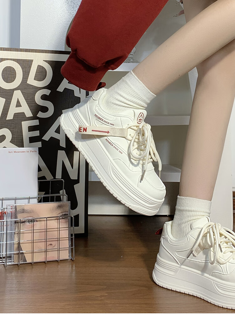 RENBEN Thick-Soled White Sneakers for Women, 2025 New Spring And Autumn Style, Popular Korean Version, Height-Increasing Casual Sports Skateboard Shoes for Wome 5