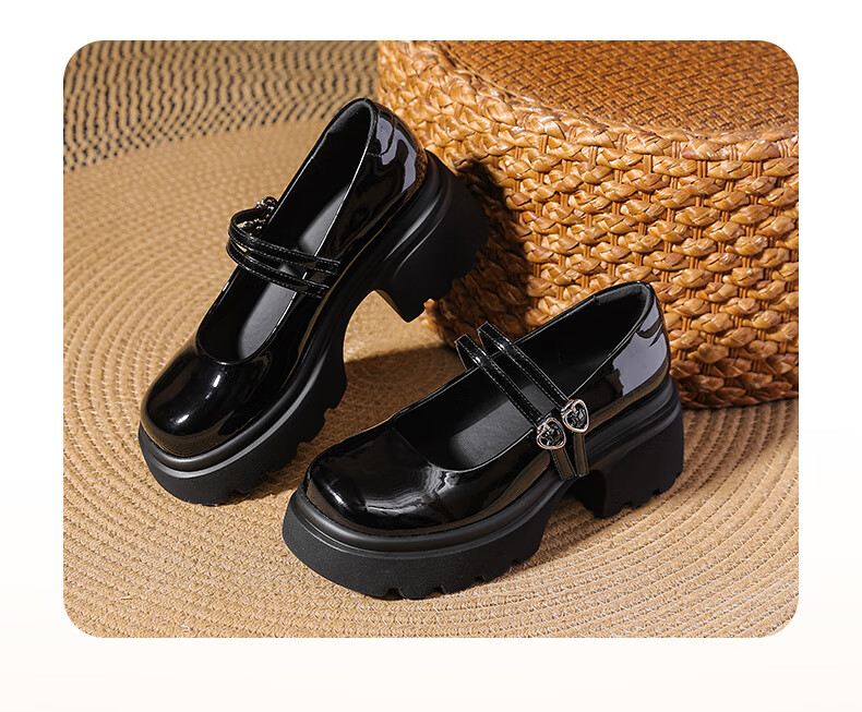 DAPHNE Mary Jane Shoes for Women, Spring And Autumn 2025, High Heels, Versatile Academic Style, Single Shoes, Thick-Soled Leather Shoes, Black, Size 40 2