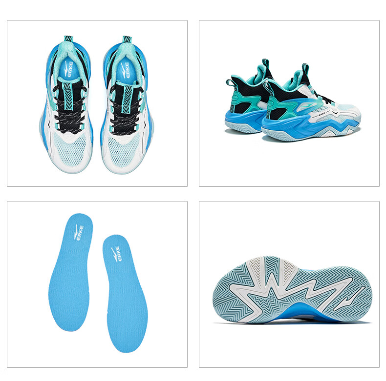 ERKE Children's Shoes, Boys' Basketball Shoes for Older Kids, Kids' Lace-Up Shock-Absorbing Wear-Resistant Sneakers, Micro-Crystal White/black, Size 39 57