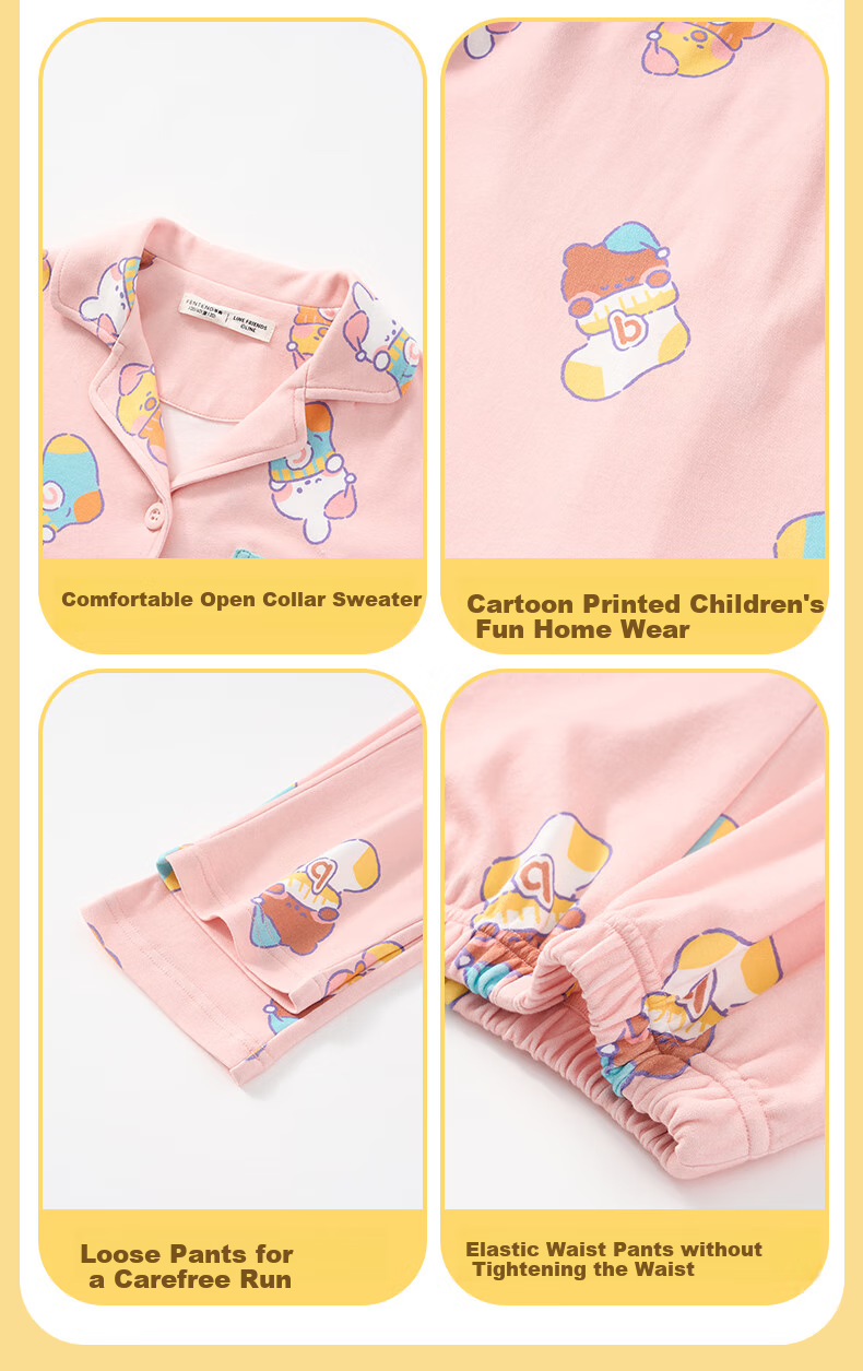 Fenteng Children's Pajamas for Girls, Early Spring Pure Cotton Brown Bear Cony Rabbit IP, Big Kids' Loungewear Q9FJ257390083 7