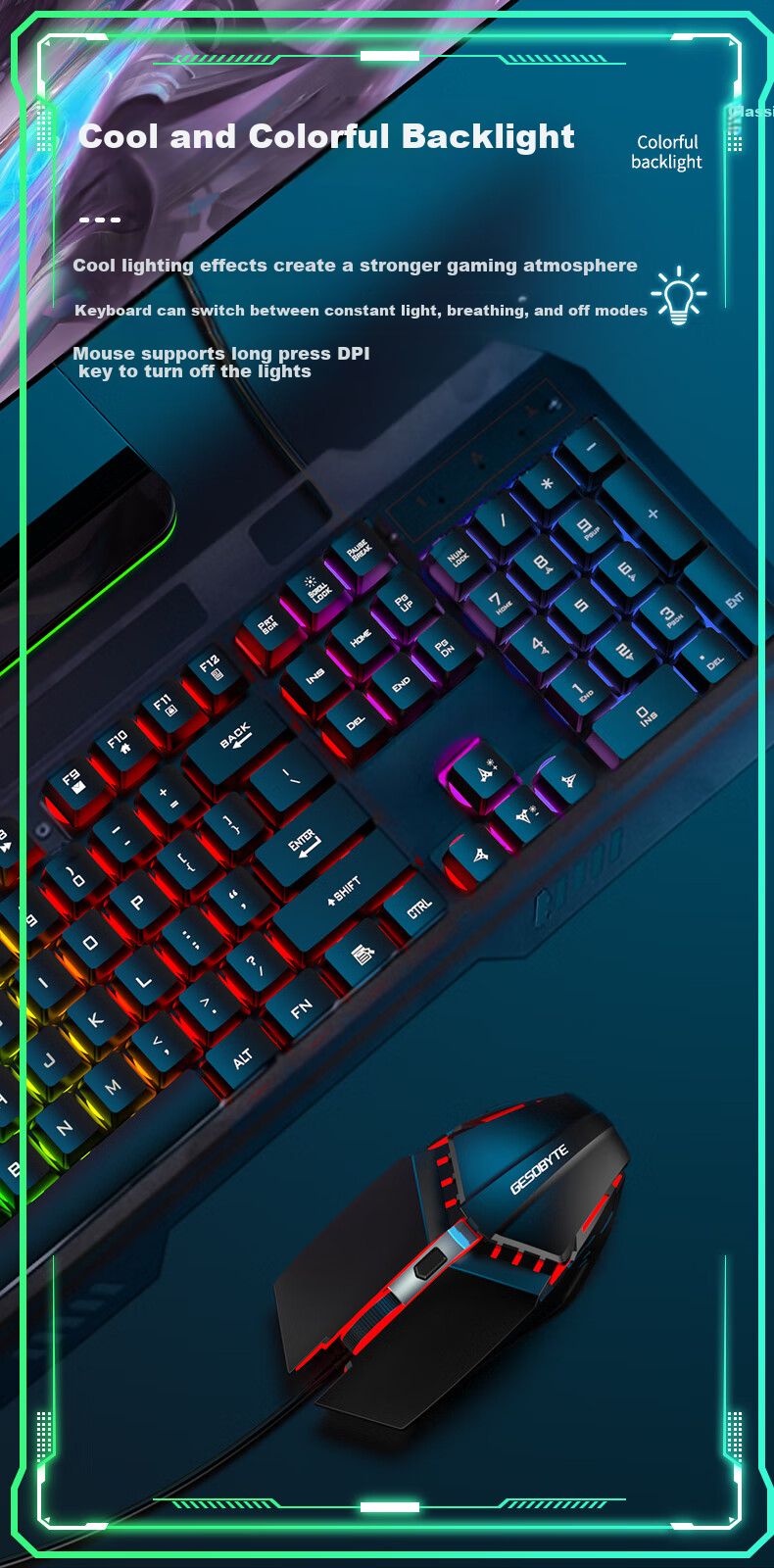 GESOBYTE G108X Mechanical Feel Keyboard And Mouse Combo Wired Keyboard And Mouse Set Gaming Office Home Computer Keyboard PUBG Set Metal Panel Black 4