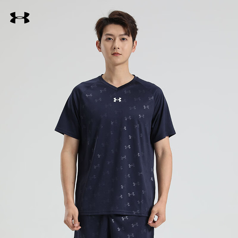 Under Armour Quick-Dry Short-Sleeve T-Shirt for Men, Summer Full-Print New Loose-Fit Sports Training Basketball Running Fitness Wear