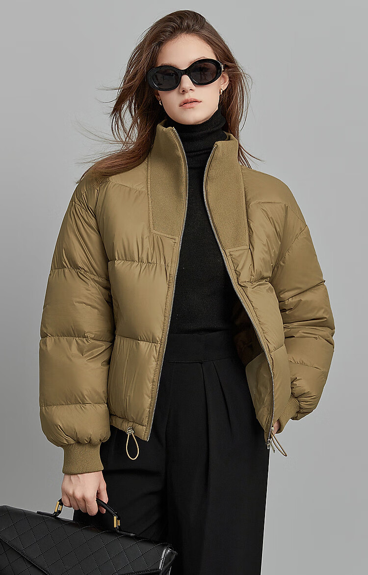 Dme [Tade Xie Erxing] Winter Stand-Collar 90% Duck Down Outdoor Long-Sleeve down Jacket for Women, Short Style, Deep Khaki, XS 8