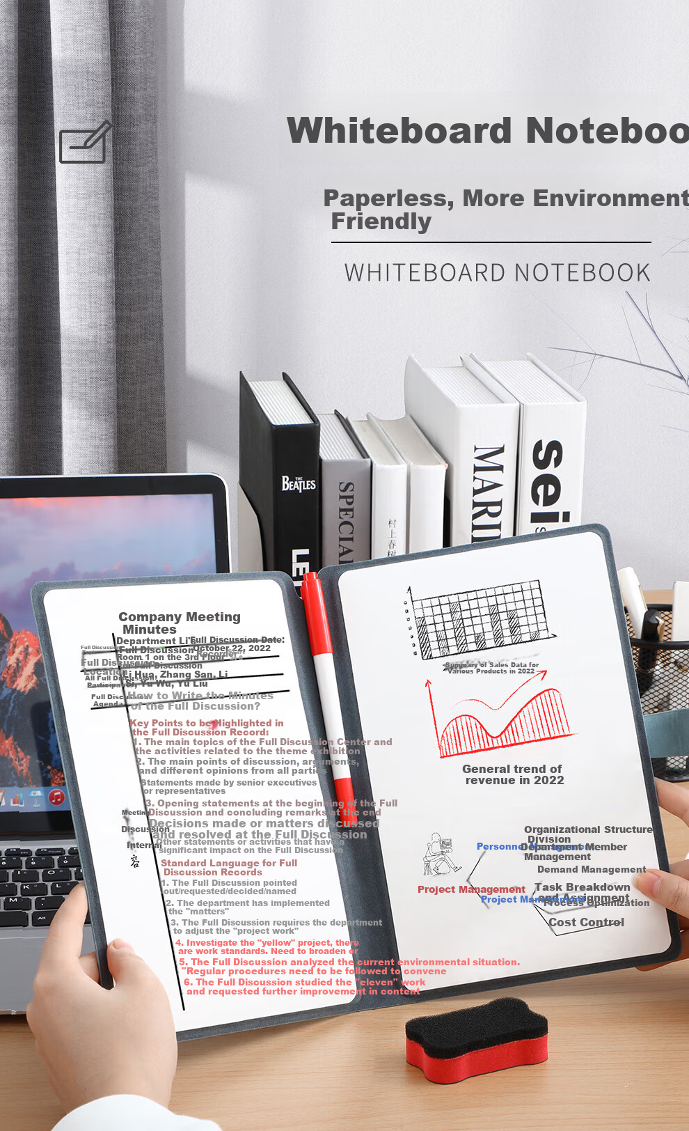Longe Portable Erasable Whiteboard Notebook, A5 Desktop Memo Pad, Draft Paper, Message Board, Writing Pad, Customizable, Blue 1
