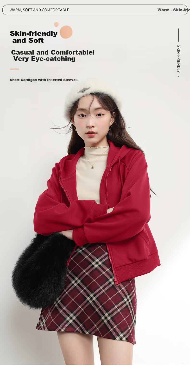 MJ STYLE Short Hoodie Cardigan Jacket for Women, Spring 2026, Raglan Sleeve Design, Petite Casual Versatile Long-Sleeve Top 1