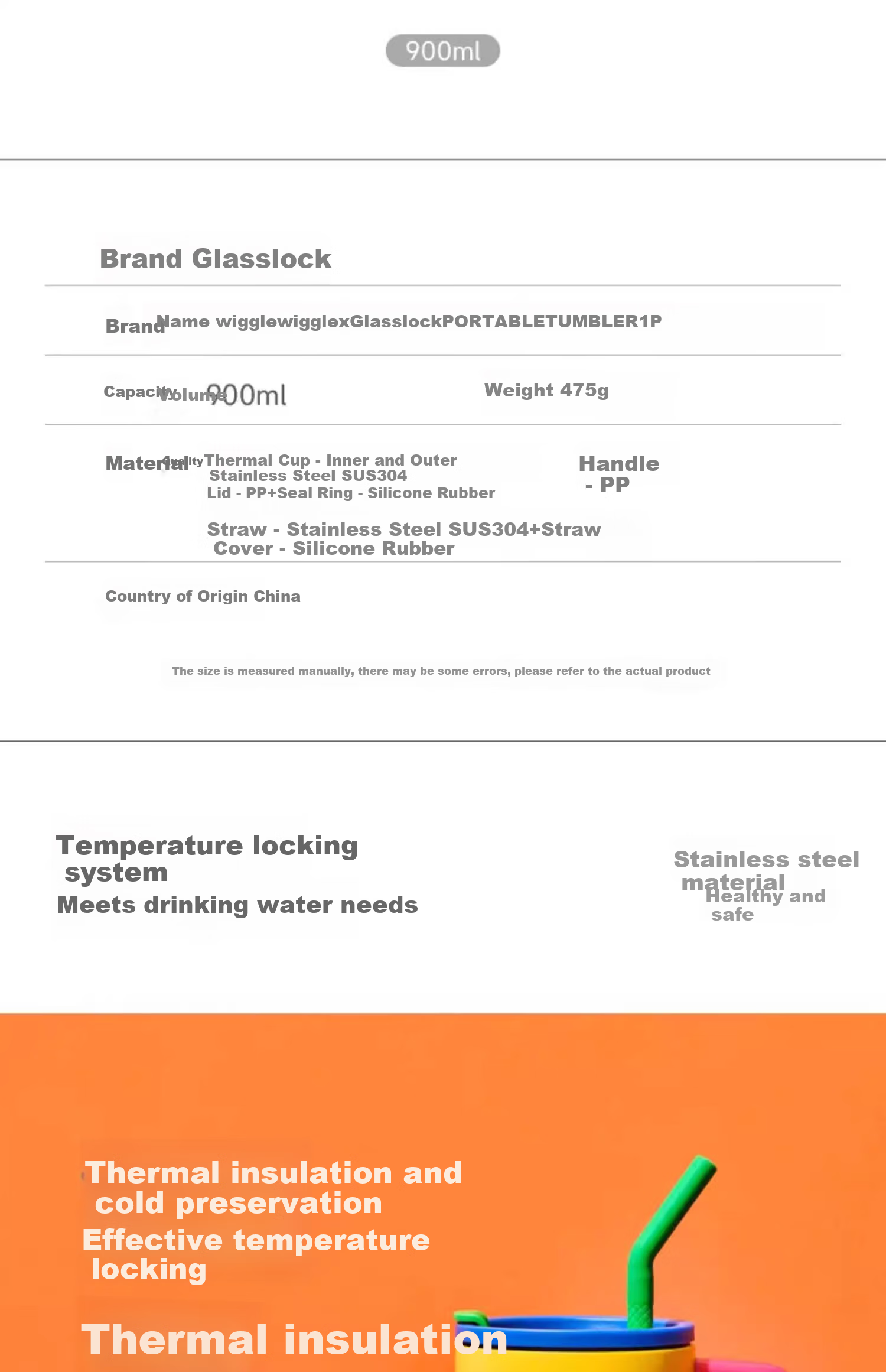 GLASSLOCK & wigglewiggle Insulated Tumbler 316 Stainless Steel Liner High-Value Leopard Print Portable Sealed Cup Gift 480ml 2
