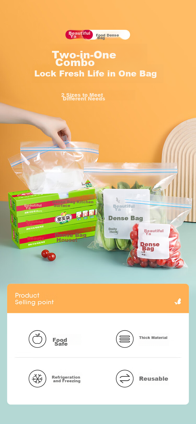 MARYYA Large Standing Sealed Bags, 20 Pieces, Thickened Food-Grade Fresh-Keeping Zipper Lock Self-Sealing Bags for Refrigerator And Kitche 1