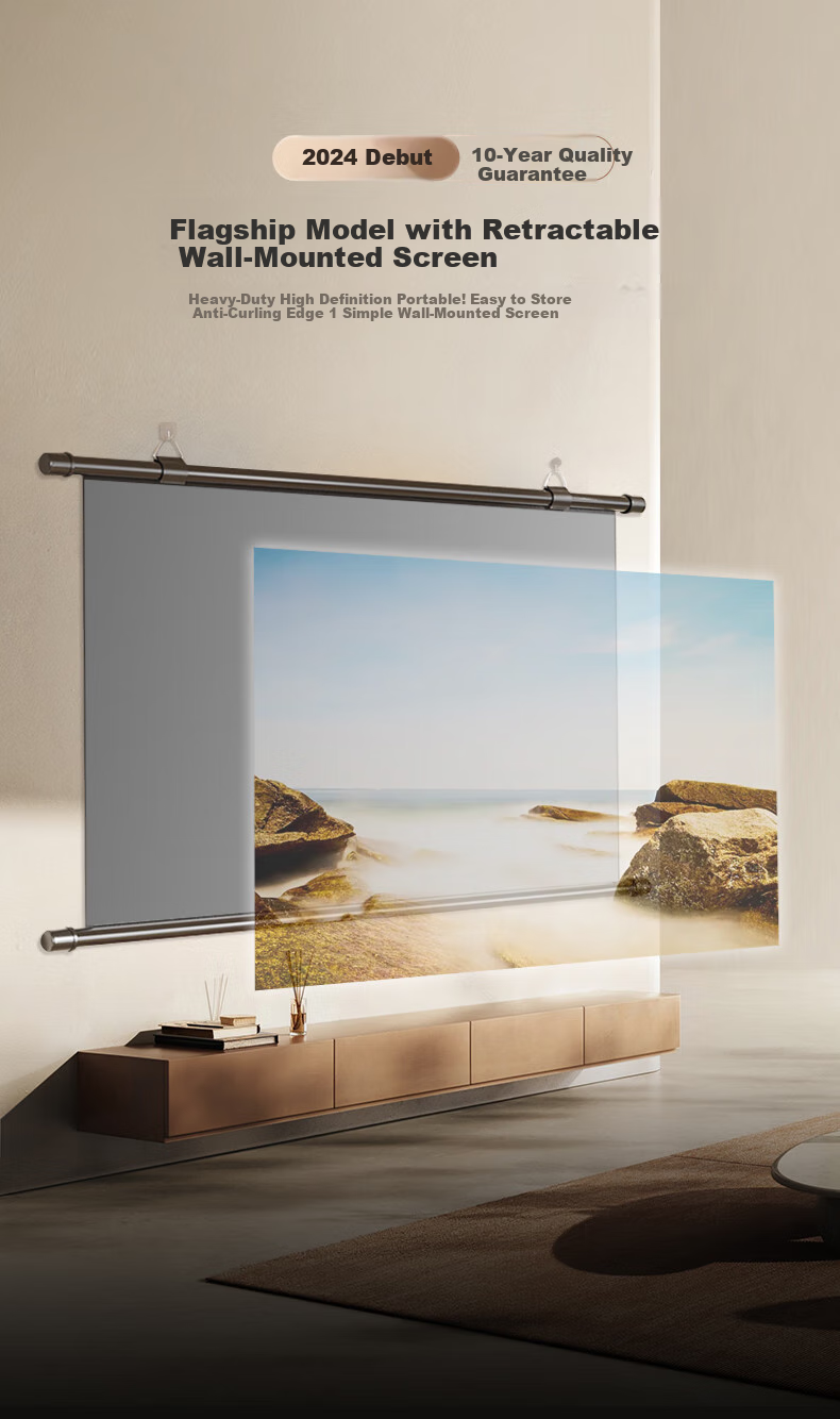 KUAIDUOXIAOWU 120-Inch 16:9 Gray Fiberglass Anti-Light Wall-Mounted Projection Screen, Easy Installation, High-Definition Projector Screen [No Drilling Required], Compatible with Projectors from XGIMI, Jmgo, Xiaomi, Epso 2