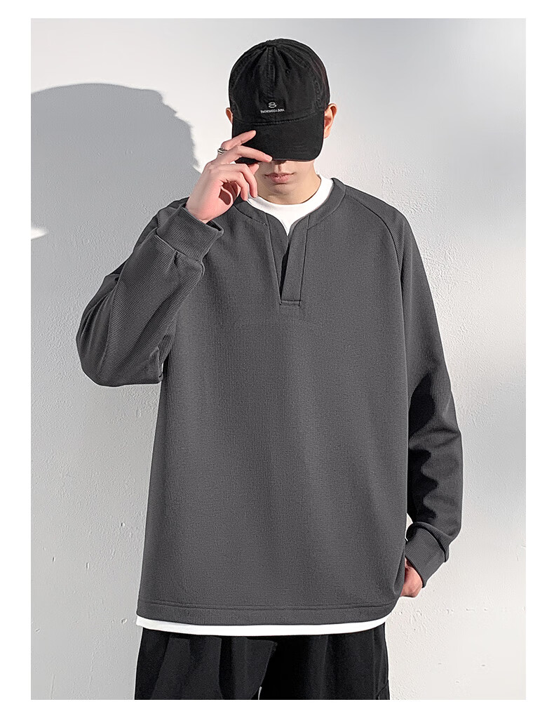 Foss Phil Men's Sweatshirt, Spring And Autumn Korean Style Patchwork Versatile Fake Two-Piece Casual Inner Layer Base Top, 2504 Black XL 13